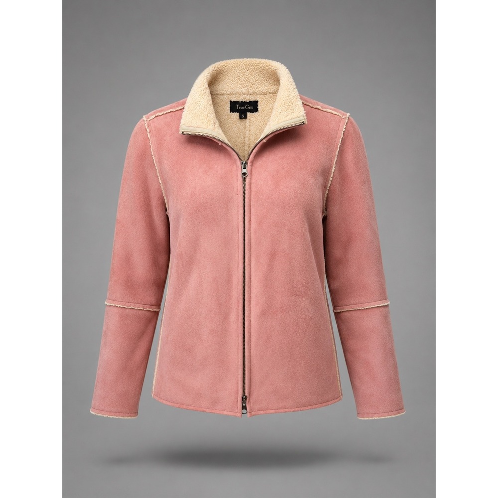 True Grit Womens Pink Faux Suede Shearling Lined Zip Jacket Style 7W565SS S